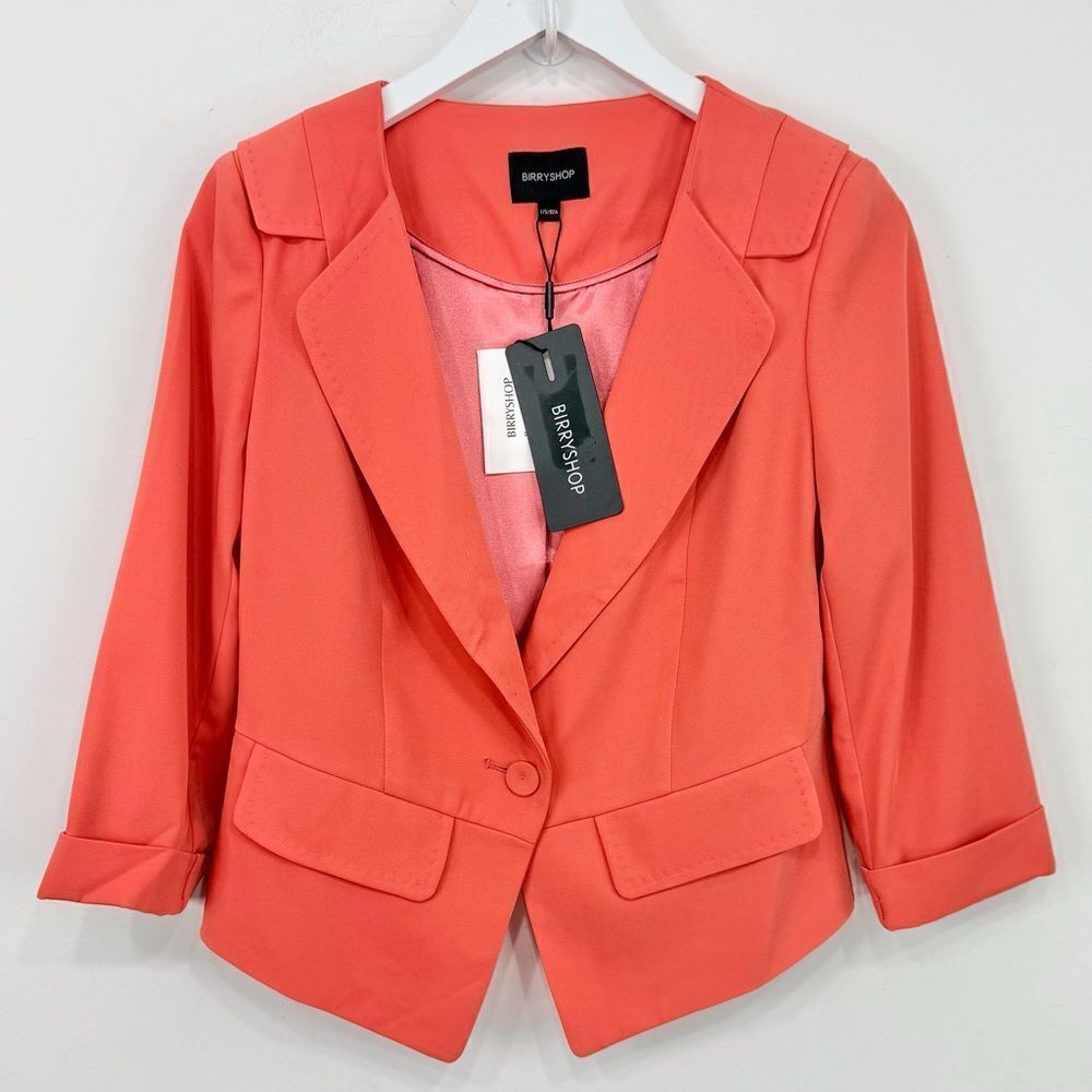 Birryshop Coral Orange Asian Lined Sprin Summer Blazer Jacket NEW